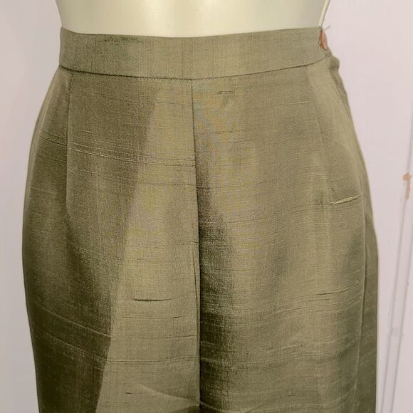 Vintage 60s Donkenny Shiny Olive Green High-Waisted Ankle/Cropped Pants - Picture 2 of 8